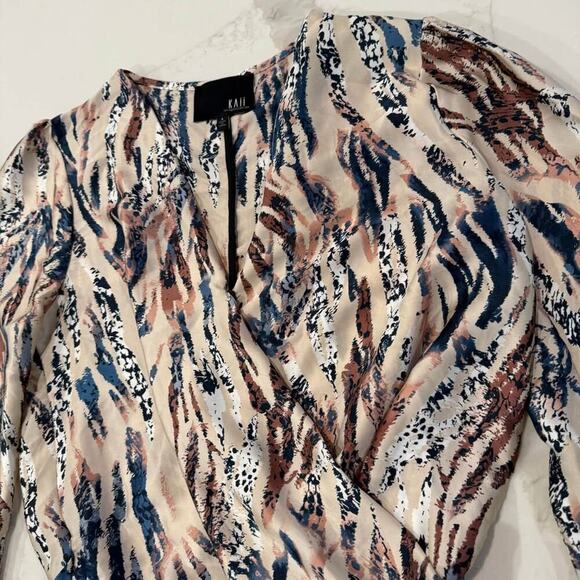 Kaii LosAngeles Animal Print LongSleeve Surplice TieBlouse Womens Small FauxWrap - Picture 3 of 10
